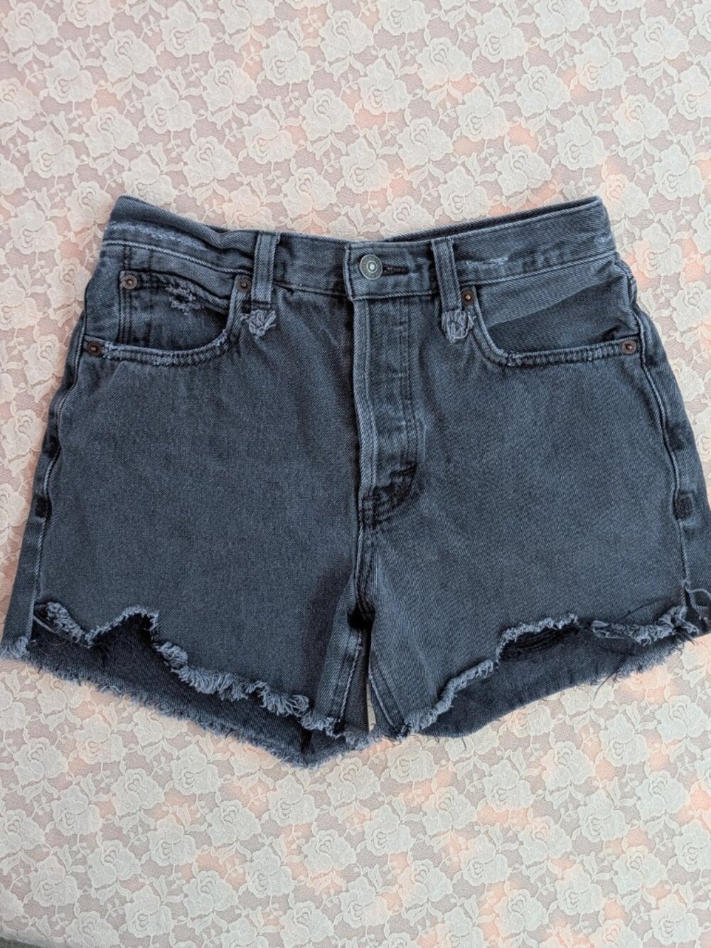 We the Free People faded black distressed cut off shorts button fly VGUC 25